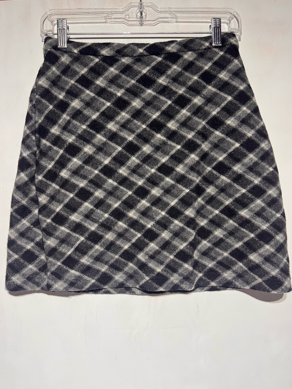 Vintage Plaid Wool Skirt in Black, Gray & White